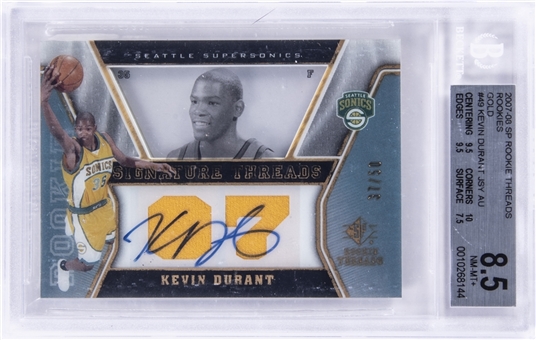 2007-08 Upper Deck SP Rookie Threads Gold #49 Kevin Durant Signed Patch Rookie Card (#37/50) - BGS NM-MT+ 8.5/BGS 9